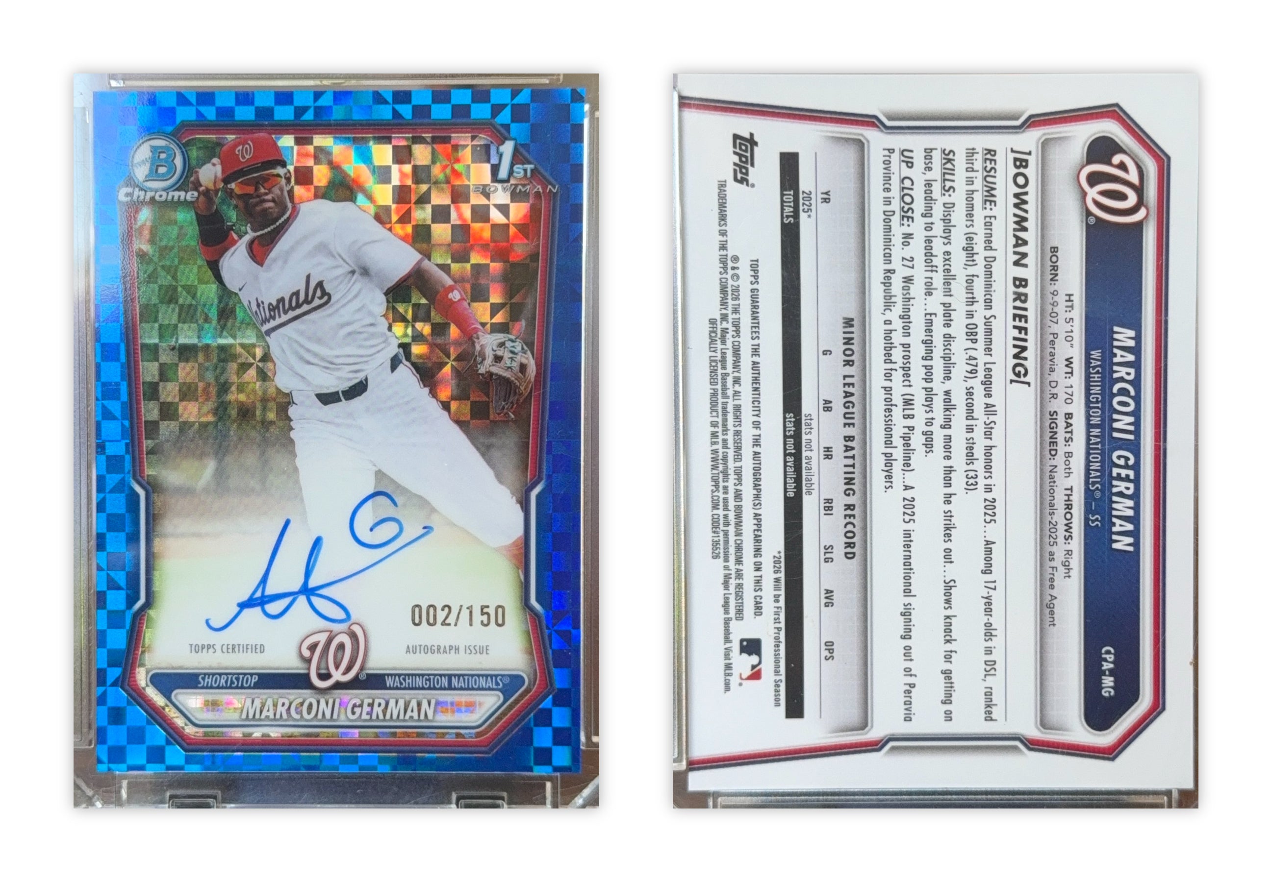 2025 Bowman Chrome Marconi German Blue Xfractor Auto #002/150